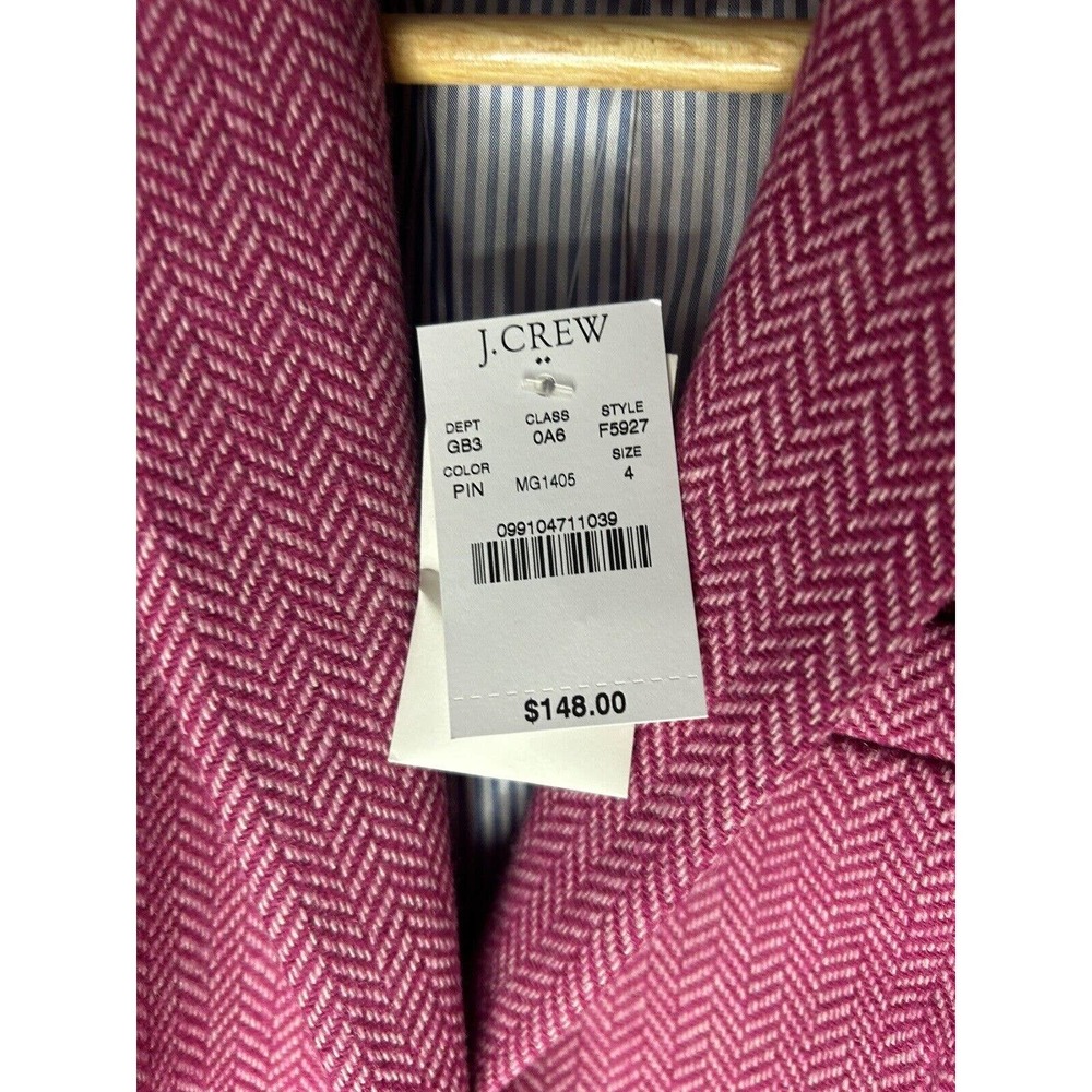 J Crew Blazer Jacket Wool Blend Womens SZ 4 Pink Herringbone with Buttons NWT - Picture 7 of 9